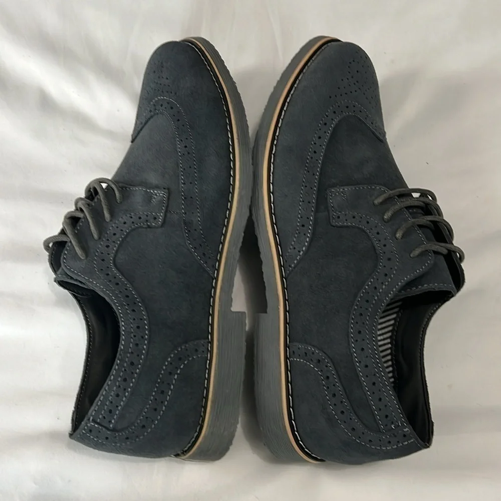 NEW WITH BOX Alpine Swiss Beau Gray Genuine Suede Wingtip Brogue Lace Up Oxford